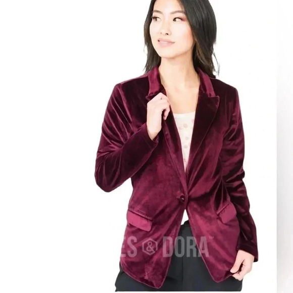 Agnes & Dora Burgundy Velvet Blazer Jacket Coat Fully Lined with Front Pockets - Picture 1 of 4